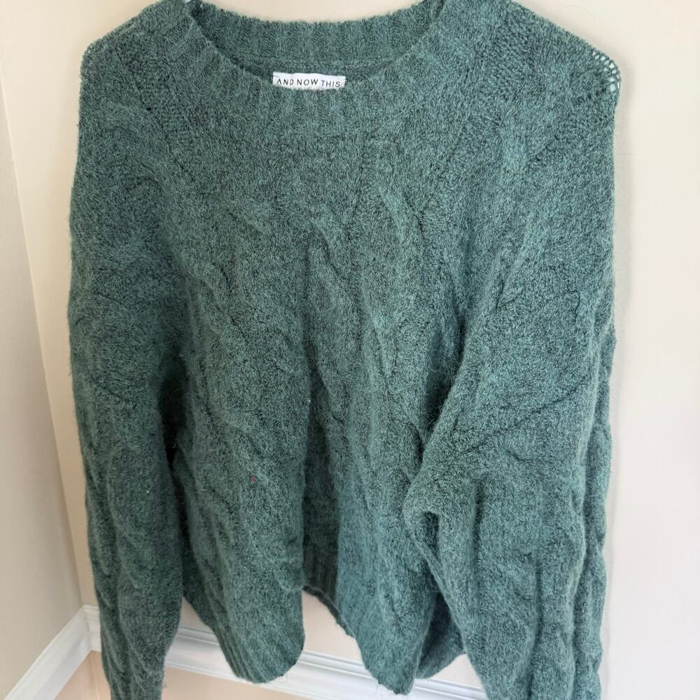 And Now this Revolve | Chunky Cable Knit XL Blue Sweater Wool Blend Winter - Picture 4 of 11